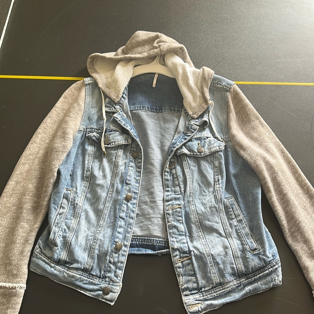 Free People hooded Jean jacket, size L
